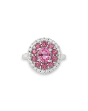 Pink Spinel Double Halo Ring